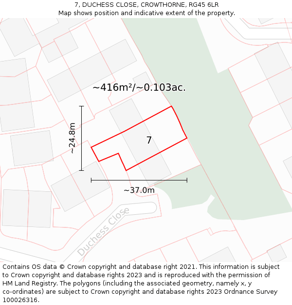 7, DUCHESS CLOSE, CROWTHORNE, RG45 6LR: Plot and title map