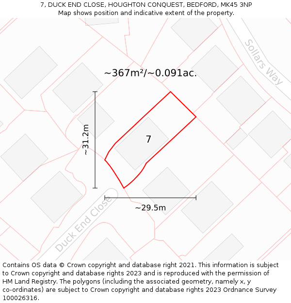 7, DUCK END CLOSE, HOUGHTON CONQUEST, BEDFORD, MK45 3NP: Plot and title map