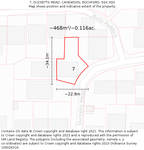 7, DUCKETTS MEAD, CANEWDON, ROCHFORD, SS4 3QS: Plot and title map