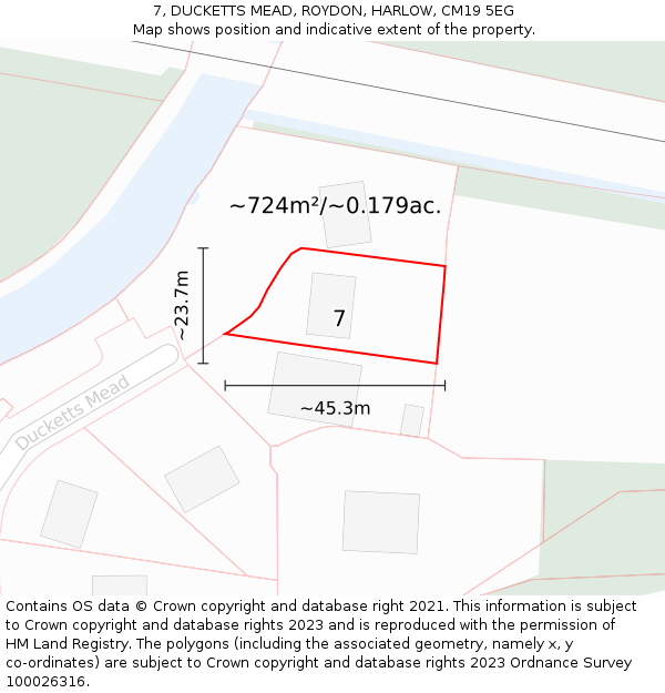 7, DUCKETTS MEAD, ROYDON, HARLOW, CM19 5EG: Plot and title map