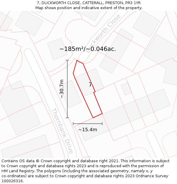 7, DUCKWORTH CLOSE, CATTERALL, PRESTON, PR3 1YR: Plot and title map
