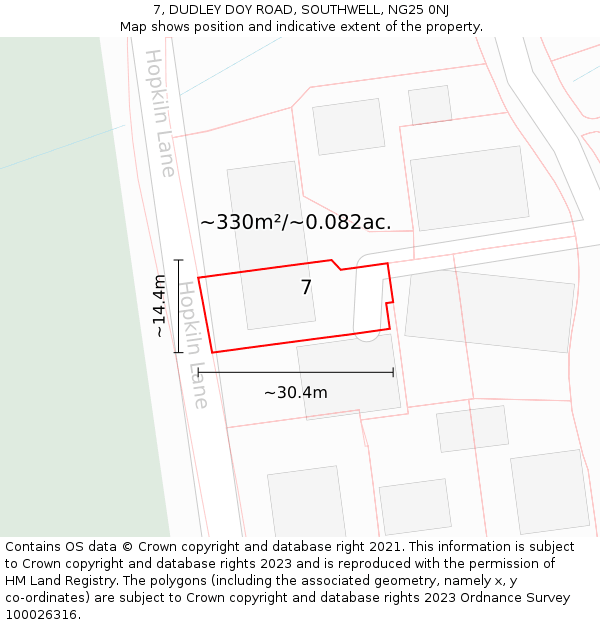 7, DUDLEY DOY ROAD, SOUTHWELL, NG25 0NJ: Plot and title map