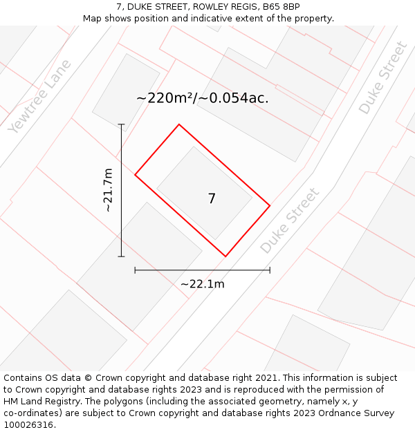7, DUKE STREET, ROWLEY REGIS, B65 8BP: Plot and title map