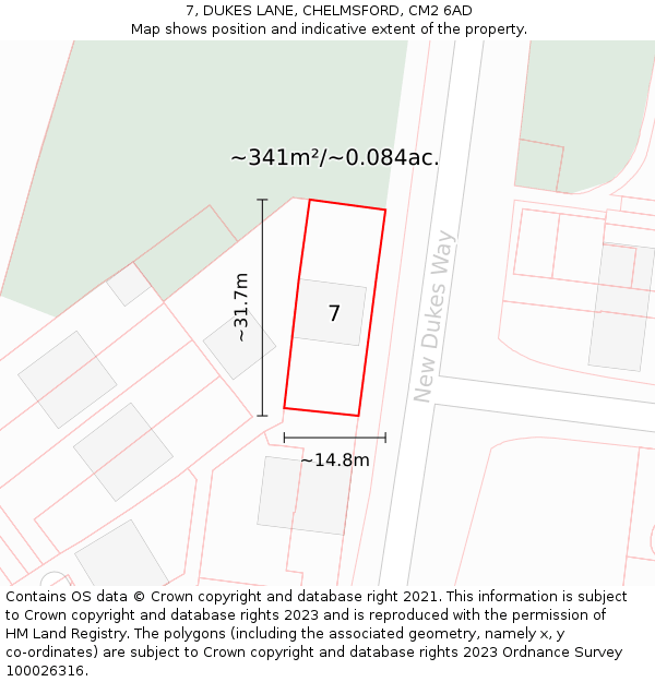 7, DUKES LANE, CHELMSFORD, CM2 6AD: Plot and title map