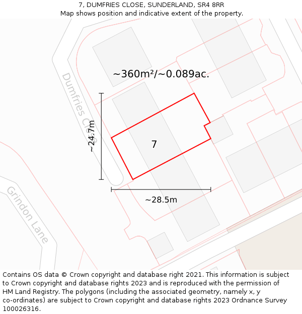 7, DUMFRIES CLOSE, SUNDERLAND, SR4 8RR: Plot and title map