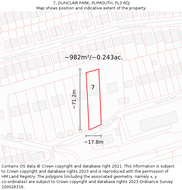 7, DUNCLAIR PARK, PLYMOUTH, PL3 6DJ: Plot and title map