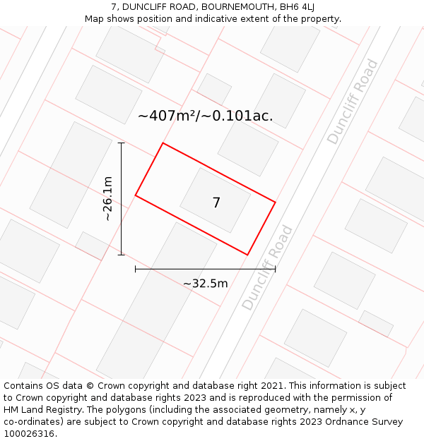 7, DUNCLIFF ROAD, BOURNEMOUTH, BH6 4LJ: Plot and title map