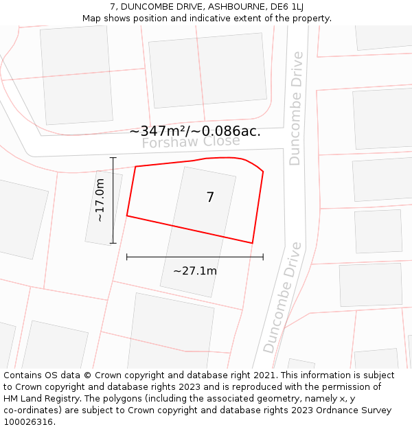 7, DUNCOMBE DRIVE, ASHBOURNE, DE6 1LJ: Plot and title map