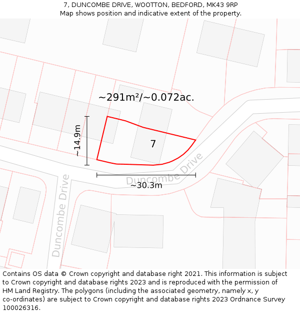 7, DUNCOMBE DRIVE, WOOTTON, BEDFORD, MK43 9RP: Plot and title map