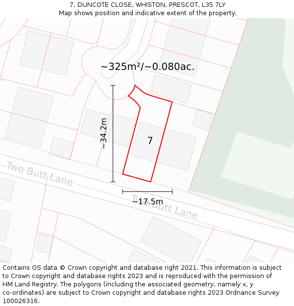 7, DUNCOTE CLOSE, WHISTON, PRESCOT, L35 7LY: Plot and title map