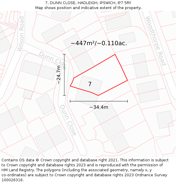 7, DUNN CLOSE, HADLEIGH, IPSWICH, IP7 5RY: Plot and title map