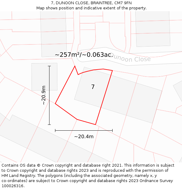 7, DUNOON CLOSE, BRAINTREE, CM7 9FN: Plot and title map