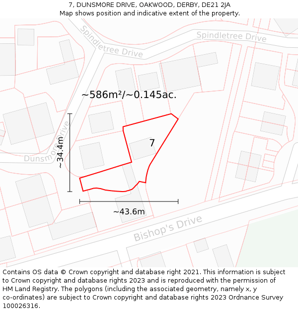 7, DUNSMORE DRIVE, OAKWOOD, DERBY, DE21 2JA: Plot and title map