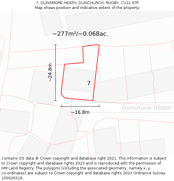 7, DUNSMORE HEATH, DUNCHURCH, RUGBY, CV22 6TR: Plot and title map