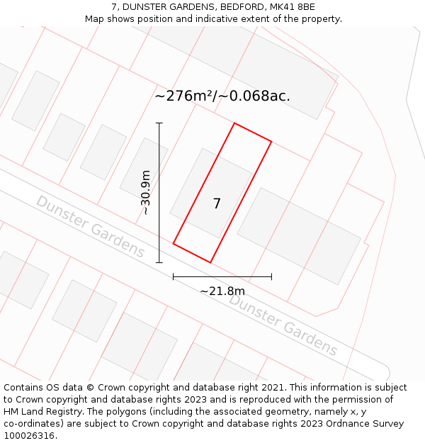 7, DUNSTER GARDENS, BEDFORD, MK41 8BE: Plot and title map