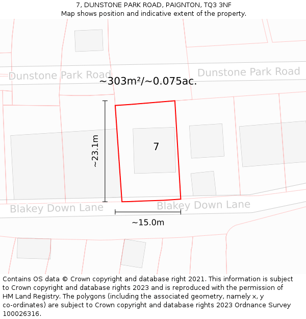 7, DUNSTONE PARK ROAD, PAIGNTON, TQ3 3NF: Plot and title map