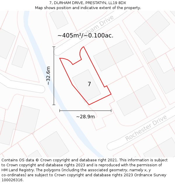 7, DURHAM DRIVE, PRESTATYN, LL19 8DX: Plot and title map