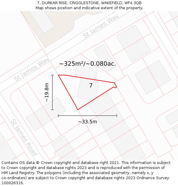7, DURKAR RISE, CRIGGLESTONE, WAKEFIELD, WF4 3QB: Plot and title map