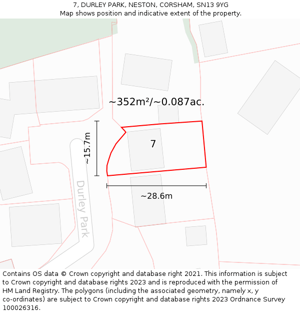 7, DURLEY PARK, NESTON, CORSHAM, SN13 9YG: Plot and title map