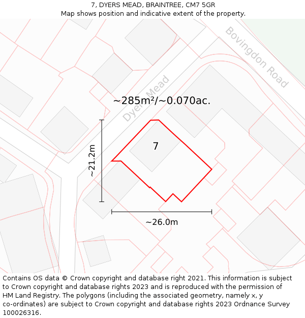 7, DYERS MEAD, BRAINTREE, CM7 5GR: Plot and title map