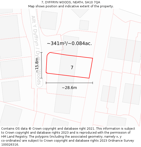 7, DYFFRYN WOODS, NEATH, SA10 7QA: Plot and title map