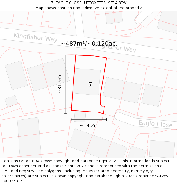 7, EAGLE CLOSE, UTTOXETER, ST14 8TW: Plot and title map
