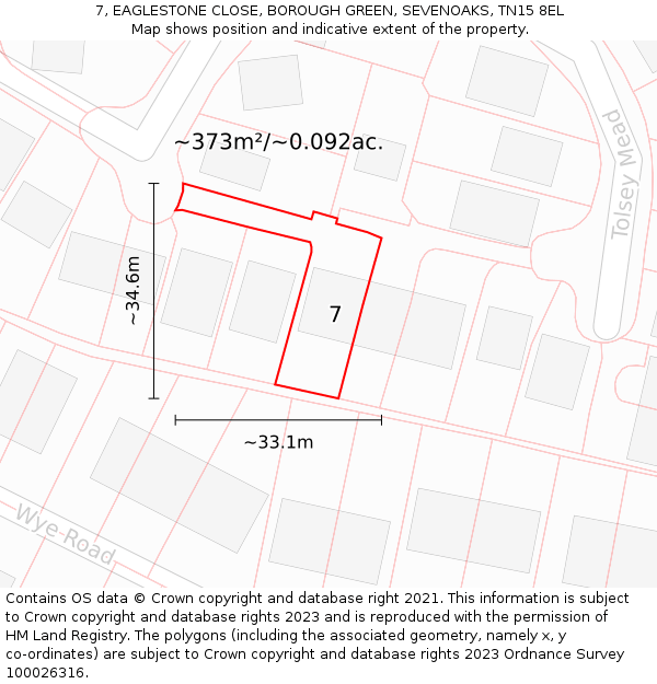 7, EAGLESTONE CLOSE, BOROUGH GREEN, SEVENOAKS, TN15 8EL: Plot and title map