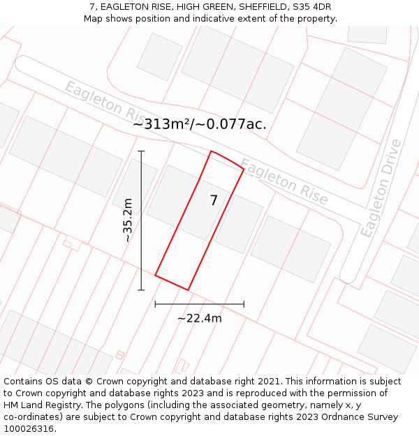 7, EAGLETON RISE, HIGH GREEN, SHEFFIELD, S35 4DR: Plot and title map