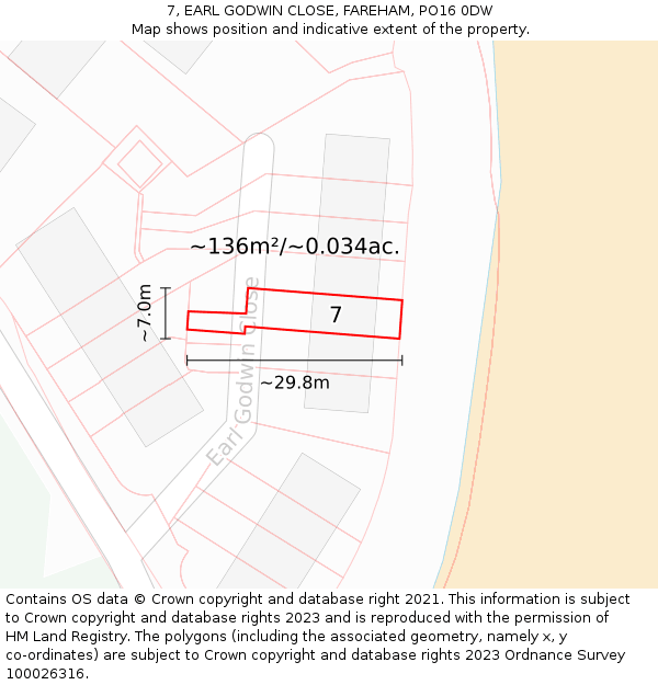 7, EARL GODWIN CLOSE, FAREHAM, PO16 0DW: Plot and title map