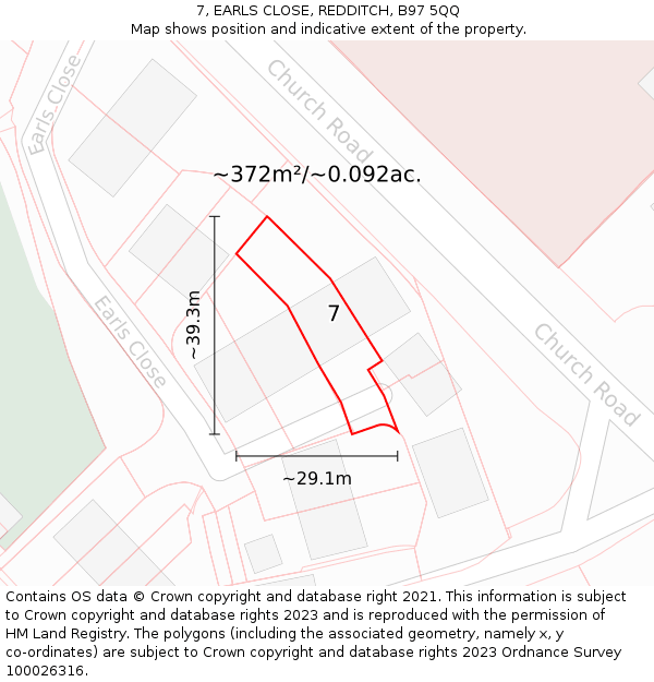 7, EARLS CLOSE, REDDITCH, B97 5QQ: Plot and title map