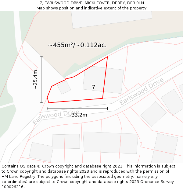 7, EARLSWOOD DRIVE, MICKLEOVER, DERBY, DE3 9LN: Plot and title map