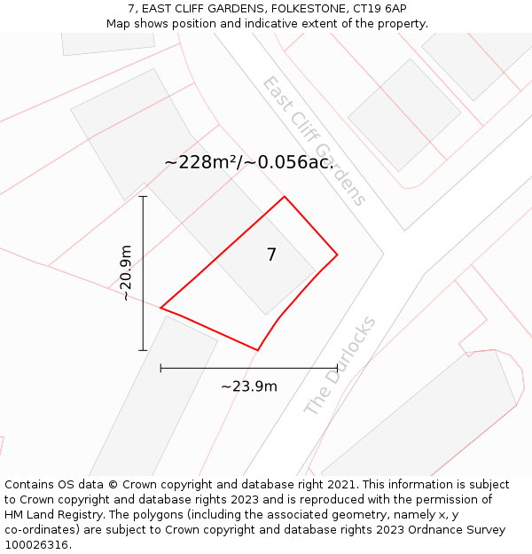 7, EAST CLIFF GARDENS, FOLKESTONE, CT19 6AP: Plot and title map