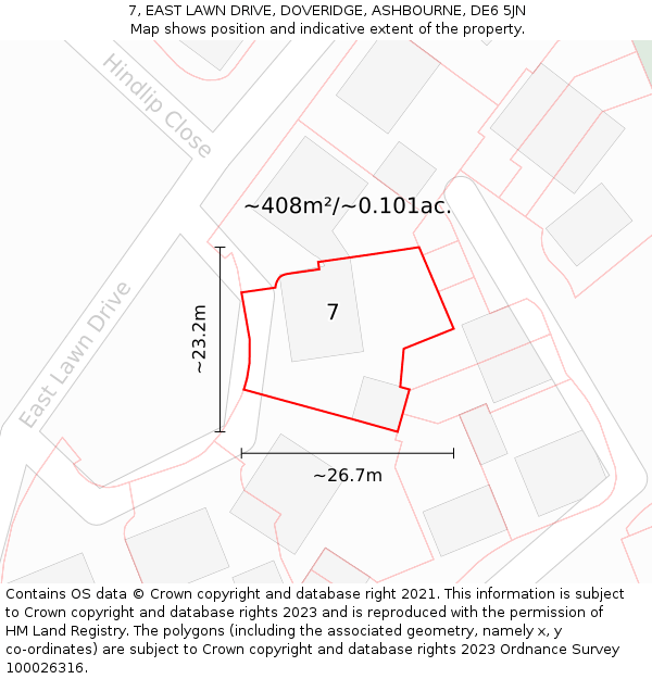 7, EAST LAWN DRIVE, DOVERIDGE, ASHBOURNE, DE6 5JN: Plot and title map
