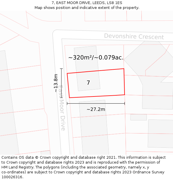 7, EAST MOOR DRIVE, LEEDS, LS8 1ES: Plot and title map