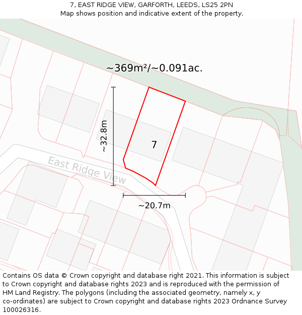 7, EAST RIDGE VIEW, GARFORTH, LEEDS, LS25 2PN: Plot and title map