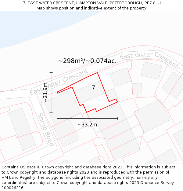 7, EAST WATER CRESCENT, HAMPTON VALE, PETERBOROUGH, PE7 8LU: Plot and title map
