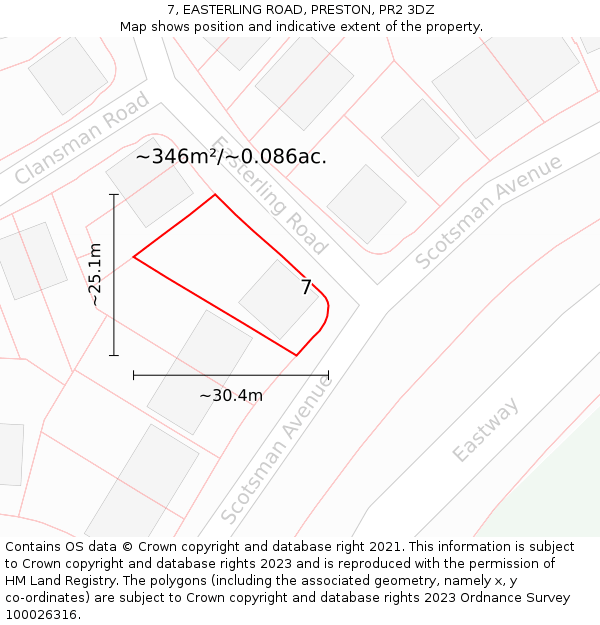 7, EASTERLING ROAD, PRESTON, PR2 3DZ: Plot and title map