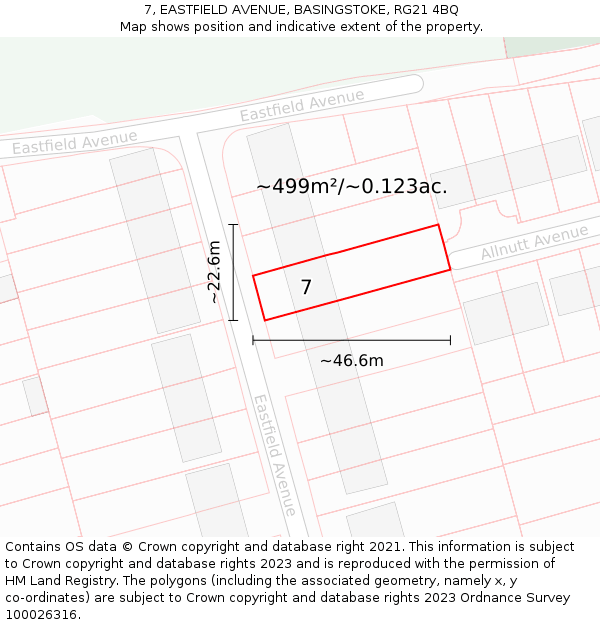 7, EASTFIELD AVENUE, BASINGSTOKE, RG21 4BQ: Plot and title map
