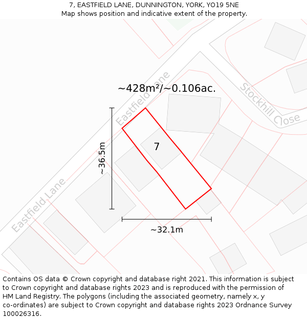 7, EASTFIELD LANE, DUNNINGTON, YORK, YO19 5NE: Plot and title map