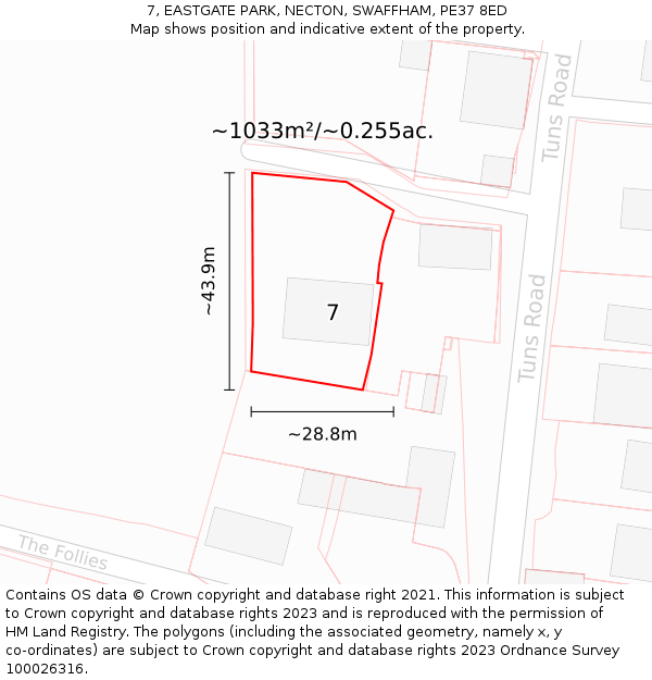 7, EASTGATE PARK, NECTON, SWAFFHAM, PE37 8ED: Plot and title map
