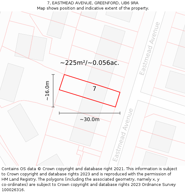 7, EASTMEAD AVENUE, GREENFORD, UB6 9RA: Plot and title map