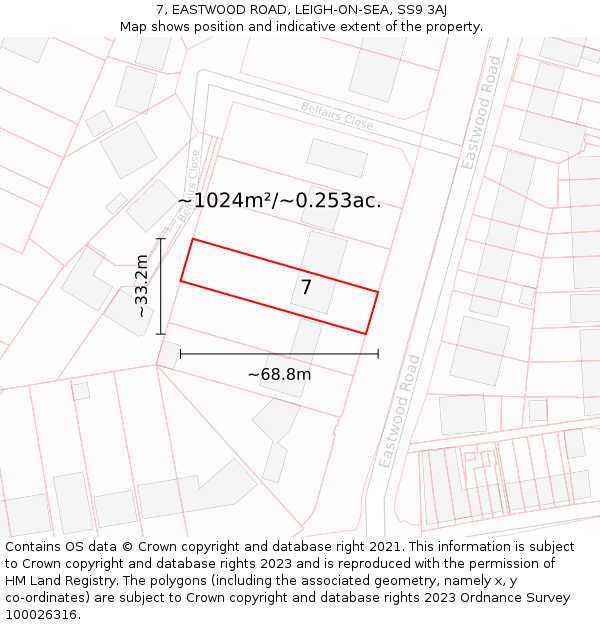 7, EASTWOOD ROAD, LEIGH-ON-SEA, SS9 3AJ: Plot and title map