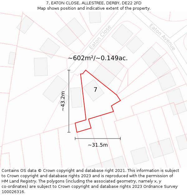 7, EATON CLOSE, ALLESTREE, DERBY, DE22 2FD: Plot and title map