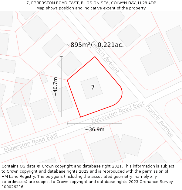 7, EBBERSTON ROAD EAST, RHOS ON SEA, COLWYN BAY, LL28 4DP: Plot and title map