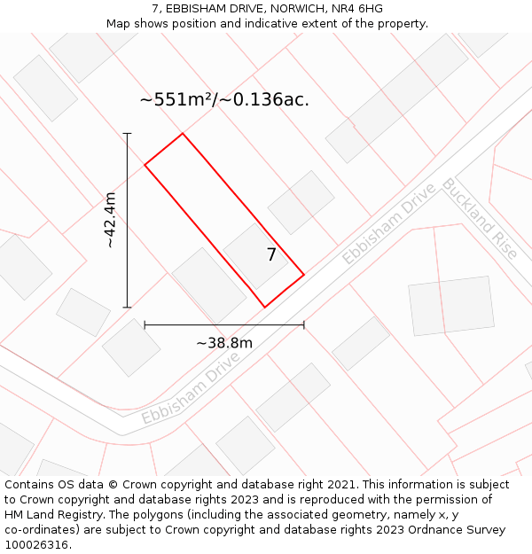 7, EBBISHAM DRIVE, NORWICH, NR4 6HG: Plot and title map