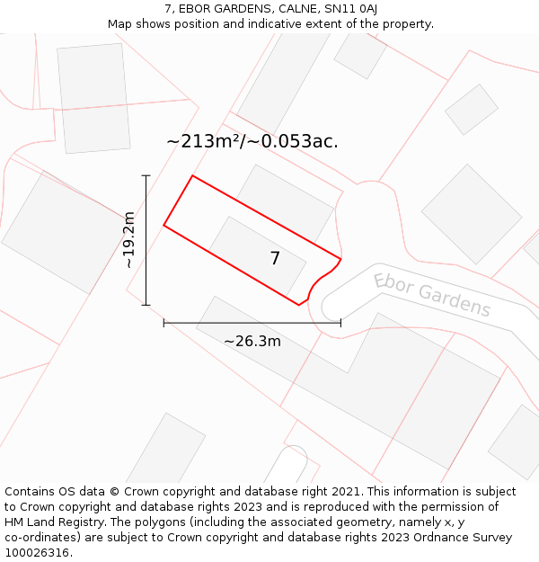 7, EBOR GARDENS, CALNE, SN11 0AJ: Plot and title map