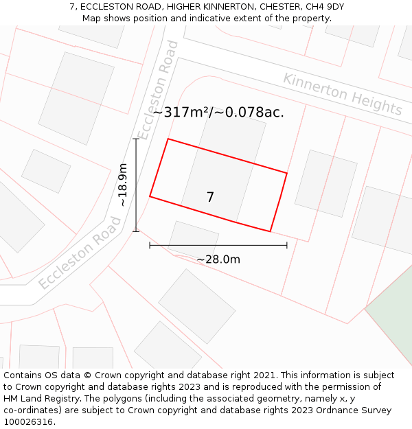 7, ECCLESTON ROAD, HIGHER KINNERTON, CHESTER, CH4 9DY: Plot and title map