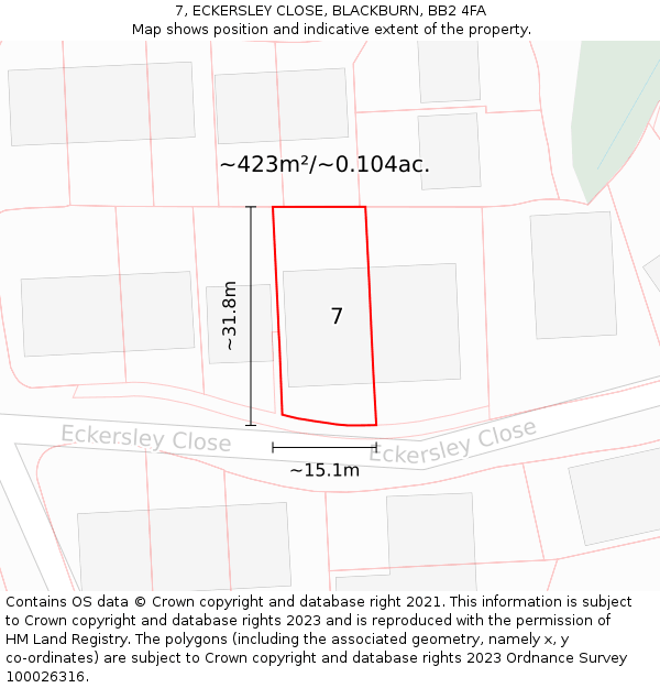 7, ECKERSLEY CLOSE, BLACKBURN, BB2 4FA: Plot and title map