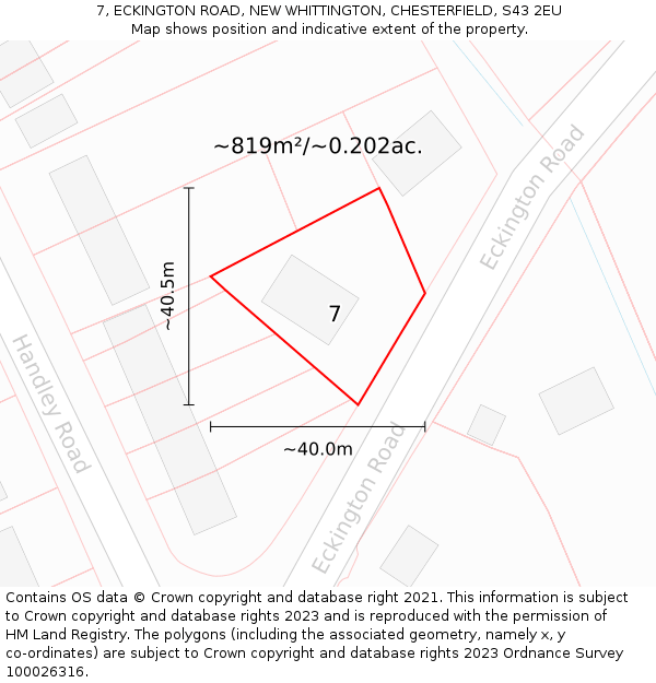 7, ECKINGTON ROAD, NEW WHITTINGTON, CHESTERFIELD, S43 2EU: Plot and title map