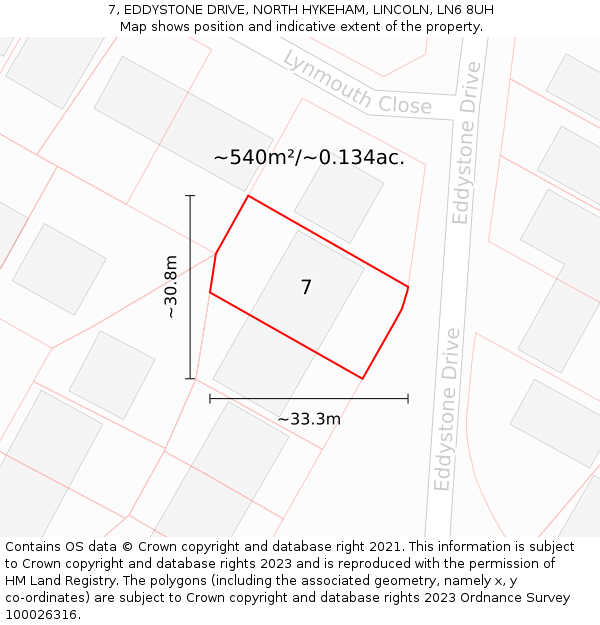 7, EDDYSTONE DRIVE, NORTH HYKEHAM, LINCOLN, LN6 8UH: Plot and title map